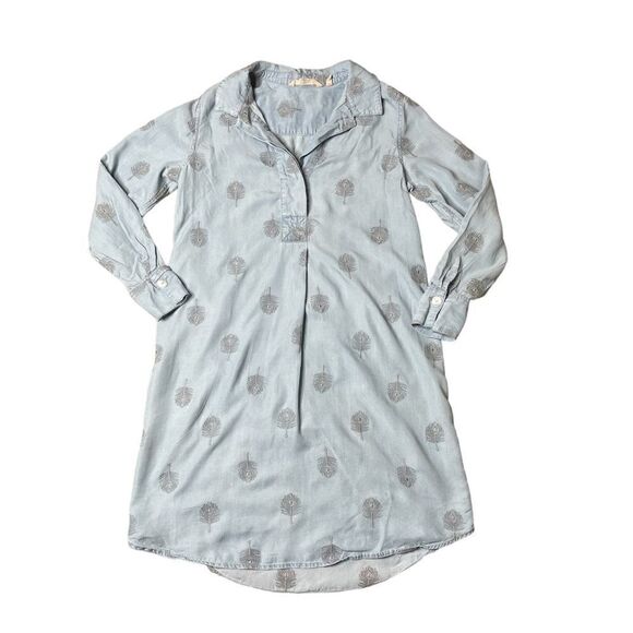 Soft Surroundings Tencel Peacock Feather Embroidered Chambray Shirt Dress - Picture 10 of 14
